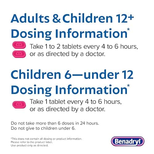 Benadryl Ultratabs Allergy Medicine, 25 mg Diphenhydramine HCl Antihistamine Tablets For Cold & Allergy Relief of Symptoms Like Sneezing, Runny Nose, Itchy Eyes & Throat, Hay Fever, 100 Count Tablets thumbnail 6