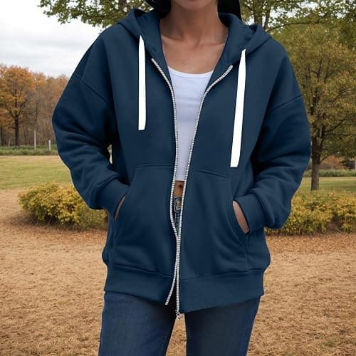 Zip Up Hoodie Women Oversized Sweatshirts 2025 Fall Winter Fashion Long Sleeve Casual Lightweight Y2K Hooded Jacket thumbnail 3
