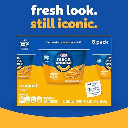 Kraft Mac and Cheese Dinner, 8 Microwaveable Cups, Original, 2.05 oz | for Easy Dinner or Dinner Sides No Artificial Flavors, Preservatives or Dyes thumbnail 4