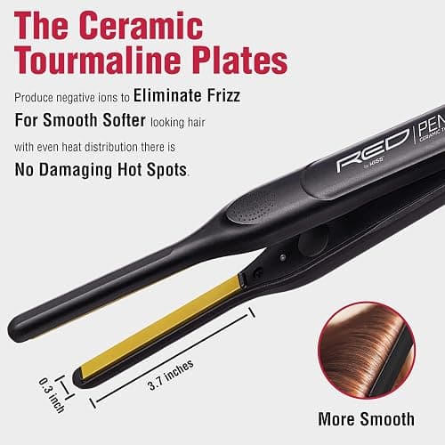 Kiss Red by Pencil Flat Iron Hair Straightener, 0.3 Inch, Ceramic thumbnail 3