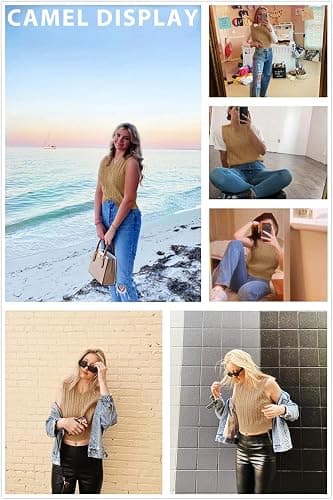 Lailezou Women's V-Neck Knit Sweater Vest Solid Color Argyle Plaid Preppy Style Sleeveless Crop Knit Vest thumbnail 4
