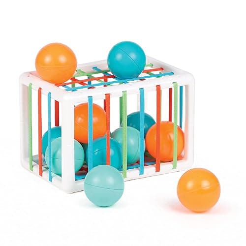 Ludi - Cube De Manipulation - Jouets D'Éveil Bébé - Dès 10 Mois - Développe La Réflexion, La Motricité Fine, Le Toucher & La Découverte - 1 Cube Élastique + 12 Balles Oranges & Bleues Au Son Rigolo - Image 1