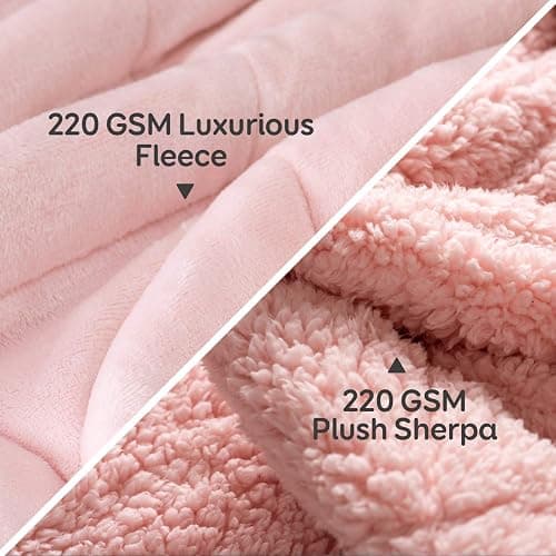 Cottonblue Weighted Blanket Queen Size 15lbs, Sherpa Weighted Blankets for Adults, Fuzzy Soft Flannel Bedding Blanket Throw, Cozy Plush Blanket for Sofa Bed, 60 x 80 inches, Blush Pink thumbnail 4