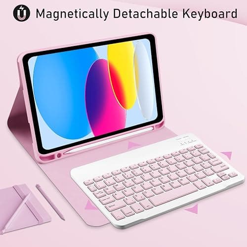 Case with Keyboard for iPad 11th Generation A16 11 inch 2025, UK layout Keyboard Case for ipad 10th Gen 2022, Slim Case with Detachable Bluetooth Keyboard and Pencil Holde for iPad 11/10 Gen, Pink thumbnail 4