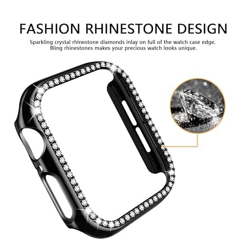 adepoy Compatible for Apple Watch Case 44mm Series 6/5/4 SE Bling Rhinestone Apple Watch Protective Case Bumper Frame Case Cover for iWatch Series 44mm Black thumbnail 2