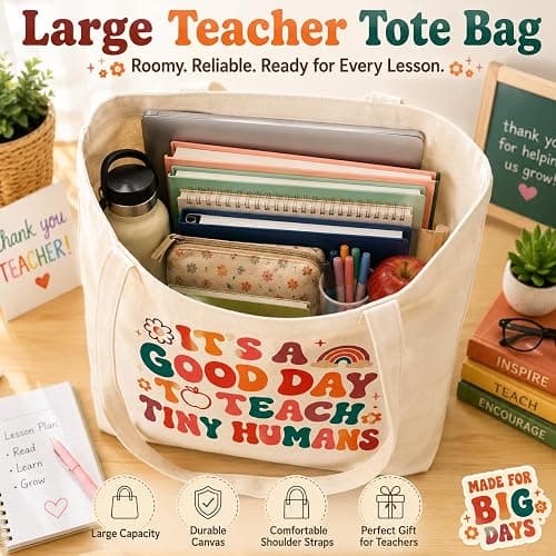 JIOIGFTSY Teacher Canvas Totes Bag Teacher Appreciation Gifts for Women | Teacher tote bags with “It’s a Good Day to Teach Tiny Humans” print; canvas tote bag for women, school, work, and daily use thumbnail 7