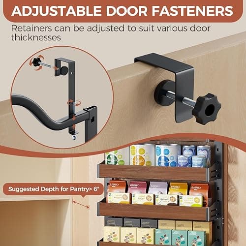 Freexployer 8-Tier Spice Rack Wall Mount, Heavy-Duty Over the Door Pantry Organizer with Wooden Adjustable Basket, 2 IN 1 Wall Mount or Hanging Pantry Door Organizer,Door Spice Rack for Pantry, Black thumbnail 3