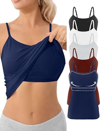 Missclub 5 Pack Cotton Camisole with Shelf Bra for Women Adjustable Spaghetti Strap Tank Top Basic Undershirts Camis - Image 1