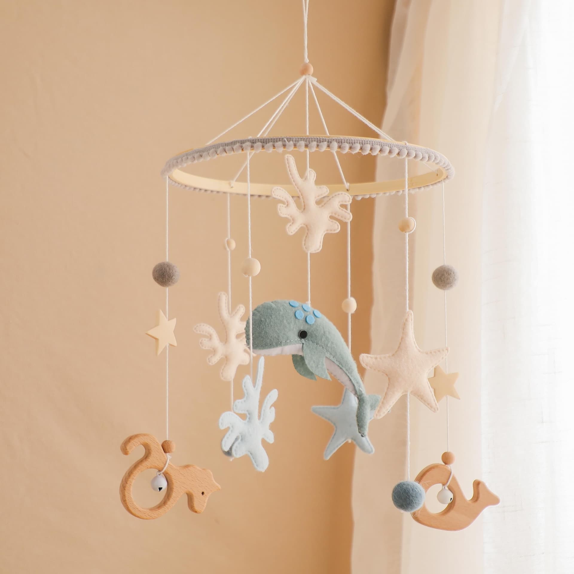IEATFO Baby Mobile for Crib丨Baby Nursery Mobiles丨Handmade Felt Ocean Animal Mobile for Crib Baby Boys and Girls丨Woodland Nursery Decor for Infant Bedroom Hanging丨 Gender Neutral Baby Stuff(Ocean) thumbnail 2