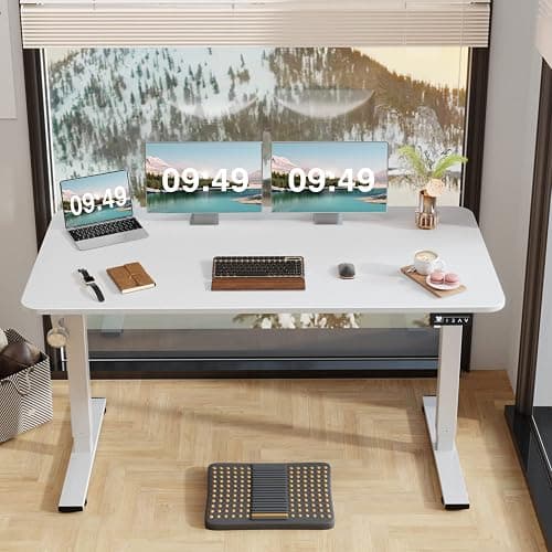 Furmax Electric Height Adjustable Standing Desk Large 55 x 24 Inches Sit Stand up Desk Home Office Computer Desk Memory Preset with T-Shaped Metal Bracket, White thumbnail 4