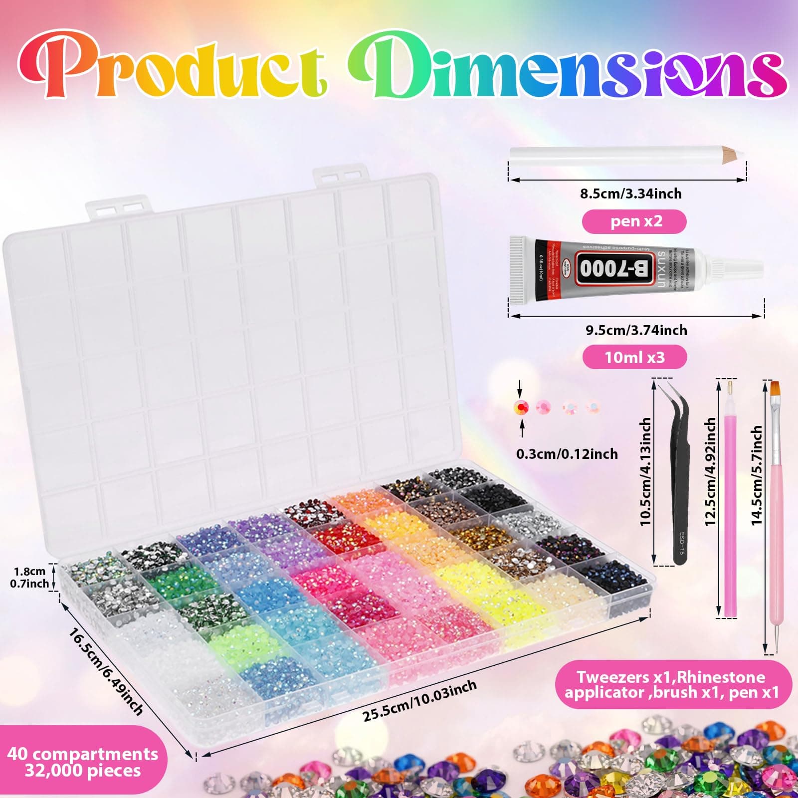 18000/32000/45000 PCS Resin Jelly Rhinestones with Tweezers,Mixed-Color 3mm Flatback Gems, Bedazzling Crystal for DIY Crafts Clothing Tumblers Mugs Shoes Fabric Nail Art for Crafting, Varied Shape (40 colors with 2× Pickup Tool) thumbnail 2