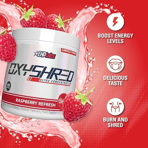 EHP Labs OxyShred Pre Workout Powder - Preworkout Powder with L Glutamine & Acetyl L Carnitine, Energy Boost Drink - Raspberry Refresh, 60 Servings thumbnail 4