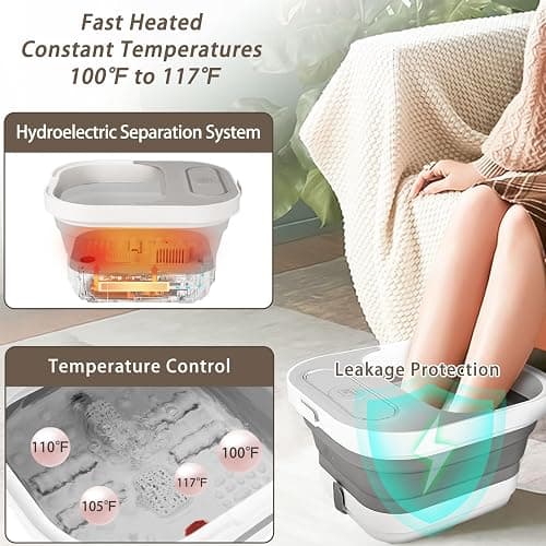 UNIFULL Collapsible Foot Spa Bath with Heat and Massage Rollers, Bubble, Foot Pedicure Kit, Temperature Control, Red Light, Pedicure Foot Spa, Foot Bath thumbnail 4