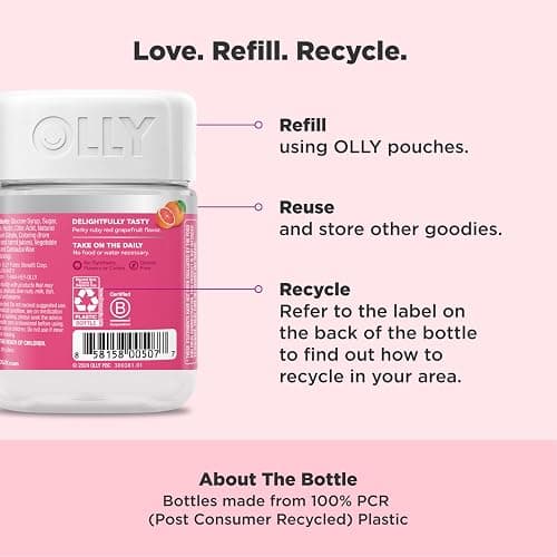 OLLY Undeniable Beauty Gummy, For Hair, Skin, Nails, Biotin, Vitamin C, Keratin, Chewable Supplement, Grapefruit, 30 Day Supply - 60 Count - 60 Count (Pack of 1) thumbnail 5