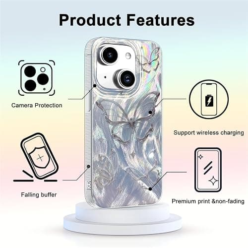 I-MGAE-IN-AR for iPhone 13 Case & iPhone 14 Case Shiny Silver Butterfly Design,Trendy Cute Soft Slim Shockproof TPU Protective Phone Cases Cover for Women Girls Aesthetic Glitter,iPhone 14/13 6.1" thumbnail 4