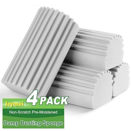 Jeymei 4-Pack Damp Clean Duster Sponge,Gray Damp Dusting Sponge,Duster Baseboard Cleaner Sponge with Ridges,Reusable Wet Duster Sponge,Household Cleaning Sponges for Blinds,Window Track Grooves thumbnail 7