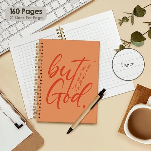 Wheatwin Bible Notebook, But God Christian Notebook Journal, Christian Gifts for Men Women, Inspirational Christian Hardcover Spiral Notebook 5.5x8.3 - Orange thumbnail 4