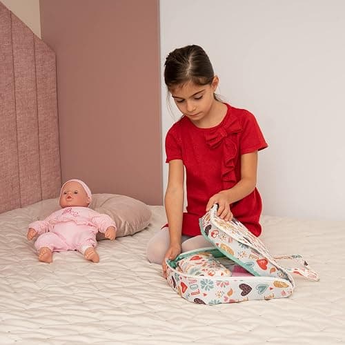 HappyVk Baby Doll Bed Set-Portable Doll Bassinet for Dolls up to 21 inches - Handbag for Girl - Love Design thumbnail 4
