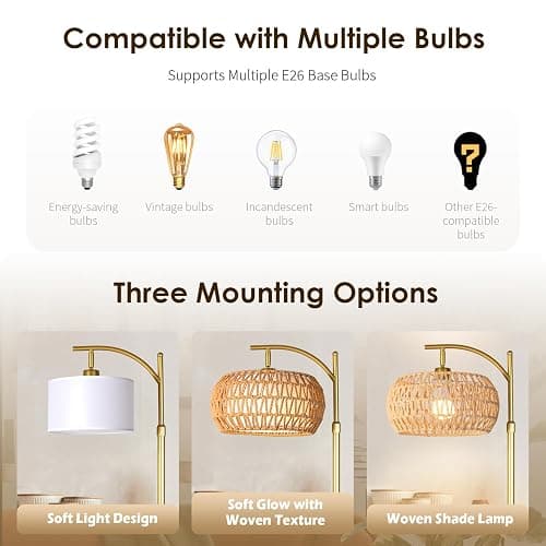 DRAWNCAT Gold Boho Rattan Floor Lamp w/Remote, Dimmable (2700K - 6000K), 2 - in - 1 Wicker & Fabric Shade, Adjustable 165-172cm for Living Room & Bedroom thumbnail 4