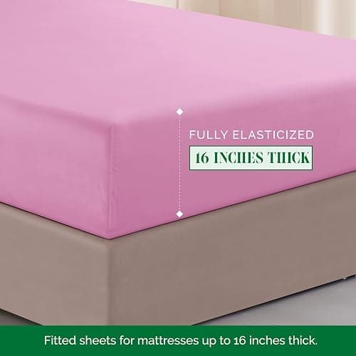 Elegant Comfort Luxurious 1500 Premium Hotel Quality Microfiber Three Line Embroidered Softest 4-Piece Bed Sheet Set, Wrinkle and Fade Resistant, Twin/Twin XL, Light Pink thumbnail 4