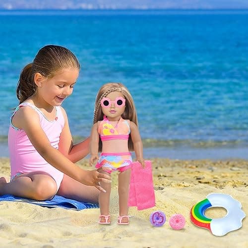 labooboo 18 Inch Girl Doll Clothes and Accessories Swimming Poor Play Set Fit 18 inch Girl Dolls ,Including Swimwear Shoes Sunglasses Swimming Ring Towel etc. thumbnail 2