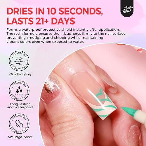 GELLAKTIK 18 Colors Nail Art Pens Set, 3D Nail Polish Pens Quick-Drying Acrylic Paint Markers, Dotting Liner Brush for DIY Nail Design, Home & Salon Manicure Tools thumbnail 5
