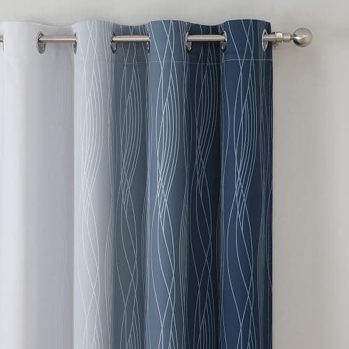 Estelar Textiler Navy Blue and Greyish White Blackout Curtains for Bedroom 84 Inches Long, Full Room Darkening Grommet Curtains for Living Room,Thermal Insulated Ombre Drapes,52Wx84L,2 Panels thumbnail 5