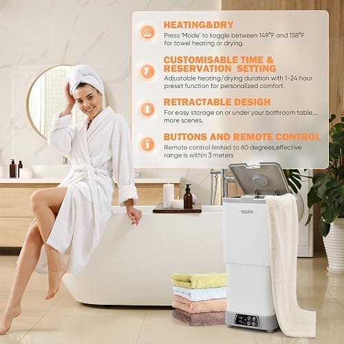 Warmio 30L Towel Warmer,Large Luxury Towel Warmers, Hot Towel Warmer with Dryer, Adjustable Heating Time Setting, Fragrance Disc,12h Delay Time,Towel Warmers for Bathroom,Spa Home (White-Grey) thumbnail 2