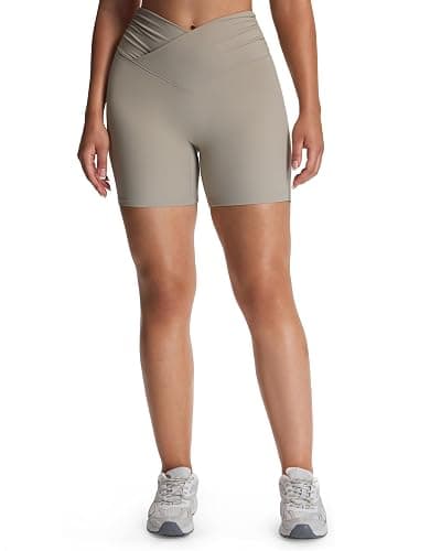 Aoxjox Venus Workout Biker Shorts for Women Cross-Waist Tummy Control High Waisted Hidden Scrunch Yoga Short 5"/6"/7" thumbnail 2