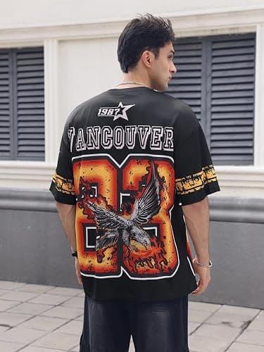 WDIRARA Men's Eagle Letter Graphic Street T Shirt Oversized Short Sleeve Crewneck Tee Top thumbnail 3