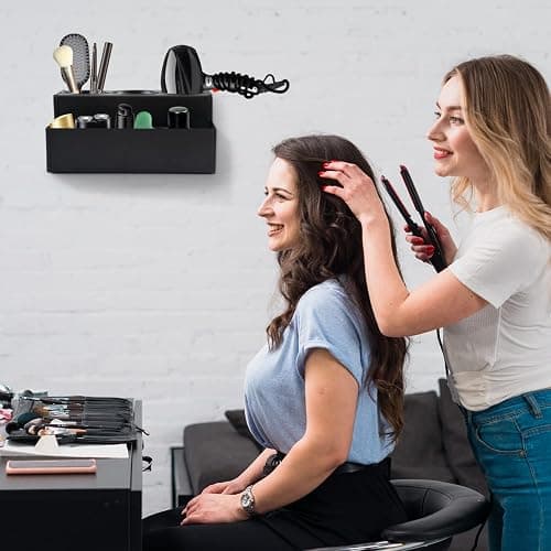 TWIZIUAO Hair Tool Holder Stainless: Wall Mounted Organizer for Bathroom & Salon - Heat Resistant Tool Storage for Homemakers & Stylists - Large Capacity Modern Black Design thumbnail 6
