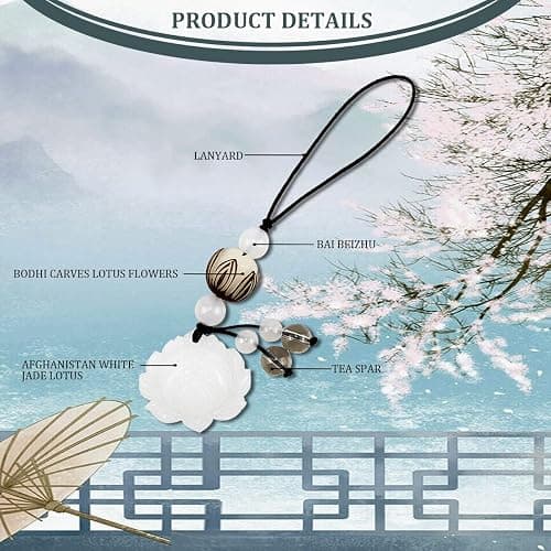 YOLUFER Cell Phone Strap Jade Lotus Flower Charm Beads Cell Phone Strap Hanging Lucky Charm Afghan White Jade Lotus Decoration Portable Hanging Lanyard for Men Women Outdoor Work thumbnail 3