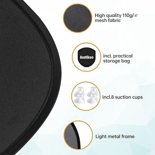 Asstikoo Auto Sonnenschutz Baby mit UV Schutz, 45x35.5cm Sonnenblende mit 8 Saugnäpfen, Autofenster Sonnenschutz für Kinder mit süßen Tier Motiven-2er Set - Schwarz thumbnail 4