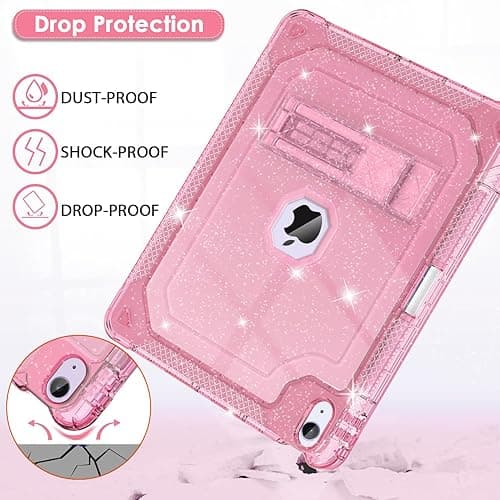 ZoneFoker for iPad Air M3 13 Inch Case 2025, for iPad Air M2 13-inch 6th Gen 2024 Glitter Slim Cover with Pencil Holder Heavy Duty Shockproof Hard Protective Case with Kickstand for Kids, Pink - for iPad Air 13" - #02 Pink Glitter thumbnail 6