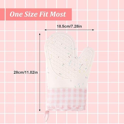 Wanheart Heat Resistant Silicone Oven Mitts, Pink Cooking Gloves, 2 Pack | Heat Resistant, Non Slip Grip, Cute Pink Design, Easy Clean, Cotton Lined thumbnail 3