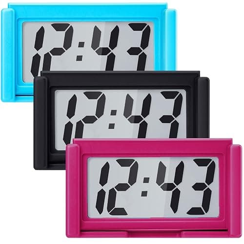 Frienda 3 Pieces Mini Digital Clock Small Digital Clock Stick on Battery Operated Self Adhesive Bracket for Car Dashboard Fridge (Blue,Black,Red) - Image 1
