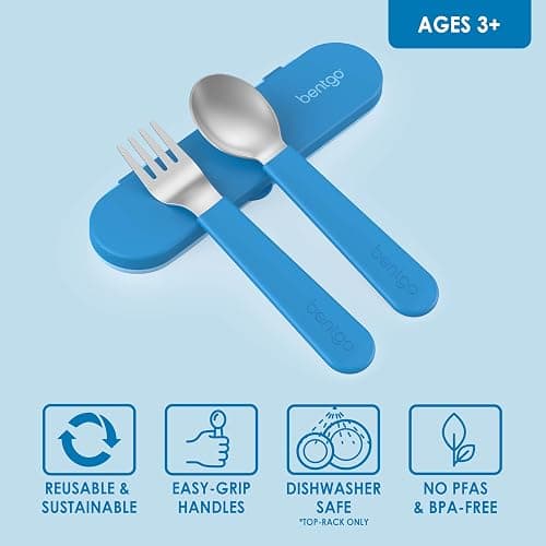 Bentgo Kids Stainless Steel Utensil Set - Reusable Fork, Spoon & Storage Case, PFAS- & BPA-Free, Easy-Grip Handles, Lightweight, Dishwasher Safe, School Lunch, Travel & Outdoors (Blue) thumbnail 4