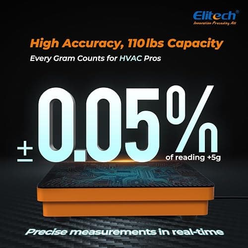 Elitech Refrigerant Scale 110 lbs, HVAC Scale with LB+OZ Display, LMC-100F+ | High Accuracy ±0.05% +5g, Dual Unit LB/OZ & Kg/g, 2g Resolution, Sturdy Metal Platform, Carry Case Included thumbnail 3