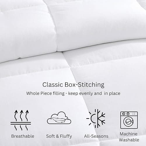 Comforter King Size Goose Down Alternative Microfiber Quilted Solid Comforter/Duvet Insert - Ultra Soft Hypoallergenic Bedding - Medium Warmth for All Seasons King Comforter - White thumbnail 4