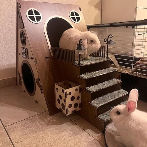 Tnstbiee Large Modern Wooden Rabbit Castle House Hutch - Bunny Hideout Indoor Habitats - Pet 2-Story Home Furniture（Excluding Street Lights） thumbnail 2