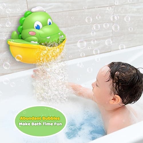 Bath Toys,Light-Up Bath Bubble Machine Automatic Bubble Maker Bathroom Toy for Kids Ages 1-3 4-8 Toddler Bathub Toy Dinosaur Toys for Kids 3-5 - Green thumbnail 4