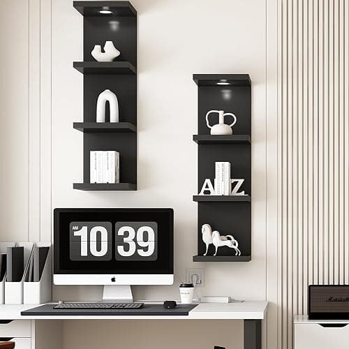 LitaEther Versatile 4 Tier Wall Shelf Unit,Black Lack Wall Shelf,Display Floating Shelf with LED Remote Control Light thumbnail 2