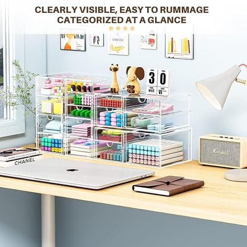 caktraie Makeup Organizer Storage With 16 Drawers, 4 Pcs Desktop Office Supplies, Desk Organizers, Clear Accessories, Dustproof Storage Drawer and for Make Up, Jewelry, Pen, Stationary thumbnail 4