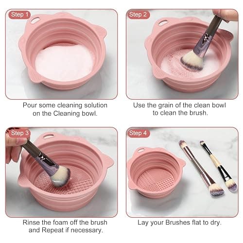 Foldable Silicone Makeup Brush Cleaner Bowl - Etercycle Portable Cleaning Tool for Brushes, Powder Puffs, and Sponges (Pink) thumbnail 6