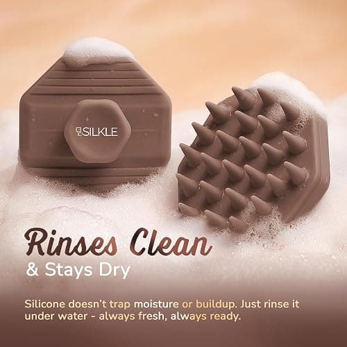 SILKLE Silicone Scalp Scrubber - Massage Shampoo Brush, Soft Bristles for Hair Growth & Dandruff Removal - Ergonomic Design, Wet & Dry Use, Deep Cleansing Scalp Exfoliator for All Hair Types - Brown thumbnail 6
