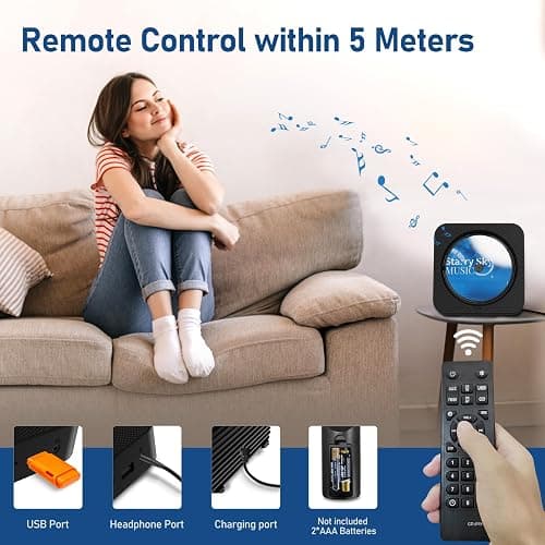 CD Player Portable Bluetooth 5.1 Desktop CD Player with HiFi Sound Speakers,Remote Control,Dust Cover,LED Display,Boombox FM Radio,USB/AUX for Home,Kids (Black) thumbnail 3