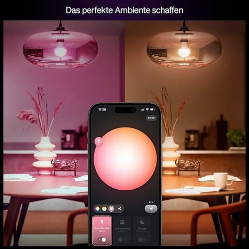Philips Hue Essential Smart LED A60 Glühbirne,white and color, E27-Fassung, 8 W, 2200 K–6500 K, 806 lm, dimmbar, kompatibel mit Alexa, Google Assistant und Apple Home, 4er-Pack thumbnail 4