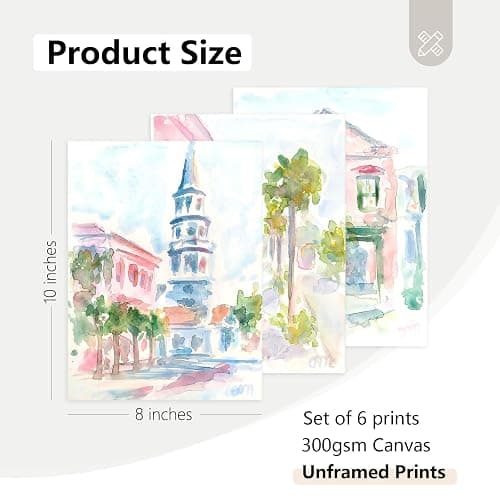 Charleston South Carolina Wall Art Preppy Posters Pictures Pastel Pink Canvas Wall Decor Aesthetic Coquette Posters Wall Art Trendy Watercolor Wall Decor Church Street Pictures 8x10x6 Inch Unframed thumbnail 2