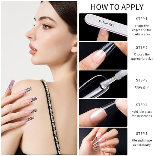 Teenitor 600 Pcs Clear Coffin Nail Tips, Acrylic Nail Kit, Clear Press On Nails, Long Fake Nails Coffin Nail Tips Full Cover, Acrylic Nail Clipper Nail Stand for Nail Extensions thumbnail 3