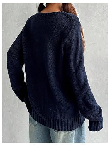 SweatyRocks Women's Flag Pattern Long Sleeve Round Neck Sweater Casual Loose Pullover Sweater thumbnail 2